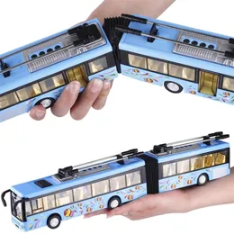 Diecast Model Car Double TRAM BUS MODEL 1 50 Legering Pull Back Section Högkvalitativ ljud och lätt musik Barnleksaker 220930