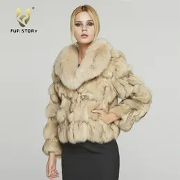 Womens Fur Faux Real Coat Luxury Gollar Gollar Solid Casual Winter Warm Jacket Story FS010220 220929