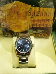 Med originallådan lyxiga modeklockor 8K Blue Diamond Dial Bezel 18038 Automatisk herrmänklocka 20235626