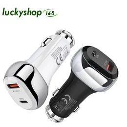 Caricabatteria da auto veloce da 20 W Portatile 2 porte USB Type-C PD Carica rapida QC3.0 Caricabatterie per telefoni cellulari Accessori per auto Parte di ricambio automatica