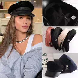 BERETS DT044ファッション女性男性軍事帽子春秋の帽子ブラックレディースベレーキャップフラットトップキャプテンキャップトラベルカデット