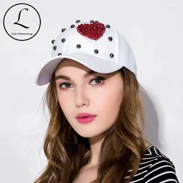 Ballkappen GZHILOVINGL Herzform Damen Strass Hüte Perlen Mädchen Snapback Cap Mode Baseball Hip Hop Sport Sommer Niedliche Gorras