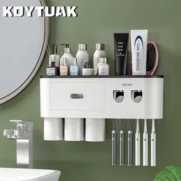 Portaspazzolino Portaoggetti a parete Portaoggetti Doppio dispenser automatico per spremidentifricio Accessori bagno impermeabile Casa 220929