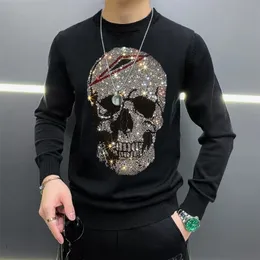 남자 스웨터 디자인 스웨터 다이아몬드 패턴 반짝이는 두개골 스포츠 피트니스 따뜻한 상단 플러스 크기 220930