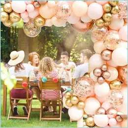 Party Decoration 96sts Rose Gold Pink Latex Balloons Ställ födelsedag för tjej DIY Bröllop Juldekorationer Prop Drop Delivery 2021 DH7UO