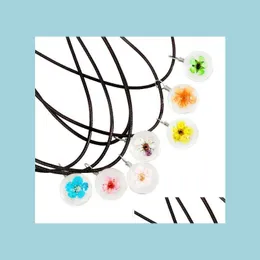 Naszyjniki wiszące szklane kulki suszone kwiaty naszyjnik skórzany łańcuch ręcznie robione kwiaty naszyjniki dziewczyny prezenty elegancka biżuteria Del dhws6