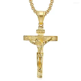 Colares pendentes INRI RELIGIOSO Crucifixo Jesus Cruz Cross Macho Macho Correios de Aço Antelhado para Homens Jóias Cristãs