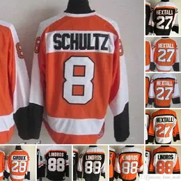 فيلم CCM Vintage Hockey 27 Ron Hextall Jerseys 88 Eric Lindros 26 Brian Propp 8 Dave Schultz 28 كلود جيرو الرجال التطريز جيرسي أبيض أورانيغ أسود