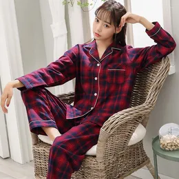 Caso de roupas Home Plaid 2pcs Sleep Conjunto de lingerie íntima feminino de pm pijamas de pm pijamas de pm pijamas outono da primavera outono