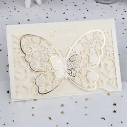 Gratulationskort 50st Butterfly Hollow Laser Cut Wedding Invitation Flora Personlig dekoration Party Supplies 220930