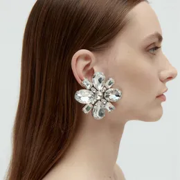 Orecchini a bottone Trend vetro floreale metallo strass donne esagerate lucide accessori per gioielli da festa