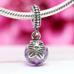 925 Sterling Silver Purple Morning Butterfly Dangle Charm Bead Fits European Pandora Style Jewelry Charm Bracelets
