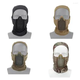 Bandanas Tactical Full Face Mask Balaclava Cap Motorcykel Army Paintball Headgear Metal Mesh Hunt Protective