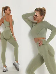 Damskie dresowe zestawy damskie chude dresy oddychający stanik stanik długi rękaw Top płynne stroje wysokiej talii Push Up Leggings Gym Ubrania sportowe Suit 220929