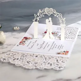 Wenskaarten 50 stks European Laser Cut Wedding Invitations Card 3d tri-voudige kanten hart Elegant Party Favor decoratie 220930