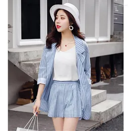 Women's Tracksuits Women Plus Size Suit Simplee Elegant Striped Female Jacket Shorts Set Spring Summer 3 Piece Sets