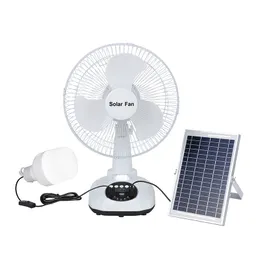 مروحة شمسية 12W مع مشغل الموسيقى قابلة لإعادة الشحن وظيفة المصباح وظيفة Solar Desk Fans 3 سرعة للمنزل في الهواء الطلق السفر