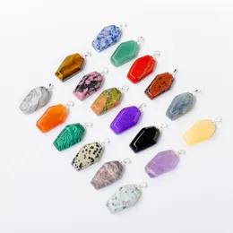 Natural Crystal Healing Stone Pendant Halloween Charms Coffin Crafts Charms for Necklace Lucky Jewelry Making