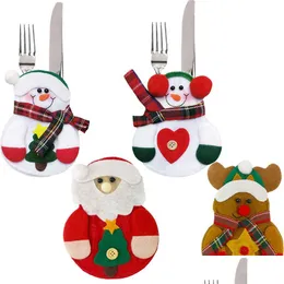 Juldekorationer Julen Santa Claus Knifes Forks Bag Sierware Holder Pockets Pouchman Snowman Elk Xmas Party Decoration MxHome Dhrt3