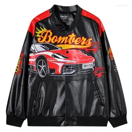 Herrenjacken 2022 Motorradjacke Brief Racing Stickerei Vintage PU Leder Hip Hop Streetwear Punk College Varsity Biker Mäntel