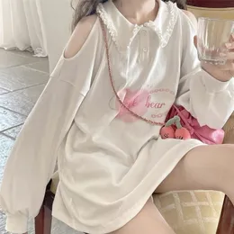 Felpe con cappuccio da donna HOUZHOU Kawaii Bianco Donna Giapponese Simpatico Cuore Stampa Felpa a maniche lunghe con spalle scoperte Ragazza morbida Moda coreana Top 220930