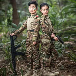 Menina de pilotas masculinas 120-160cm meninas meninas EUA Exército uniforme militar camuflagem camisetas calças táticas disfarce crianças fantasias