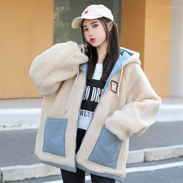 Frauen Pelz 2022 Winter Warme Doppelseitige Abnutzung Wolle Mäntel Casual Lose Elegante Jacke College Stil Weibliche Student Gepolsterte koreanische