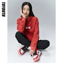 Kadın Hoodies Sweatshirts Toyouth Şapka ile Kadınlar Bahar Uzun Kollu O boyun gevşek harfler şık basit gündelik kazaklar 220930