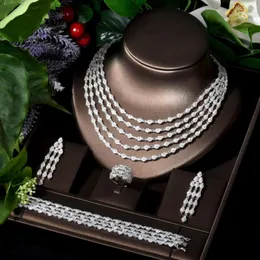Серьги по ожерелью набор Hibride Luxury пять слоев длинные кисточки и серьги наборы воды для Dubai Women Nigeria Wedding N-1150