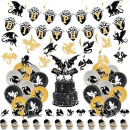 Decoração de festa 39pcsset The Magic Dragon Birthday Supplies Banner Cake Topper Spiral Spiral Sanament Shower Balloon Kids Favors 220930
