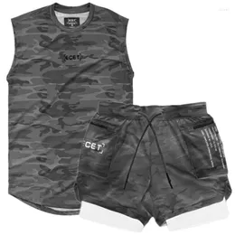 Fatos de treino masculinos verão 2 pçs/set conjunto esportivo ternos masculinos correndo camisas/coletes shorts jogging terno esportivo dos homens conjuntos de ginásio de fitness