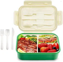 Geschirr-Sets, auslaufsichere Mikrowelle, Bento-Lunchbehälter, Box mit 3 Fächern für Erwachsene und Kinder, Löffel, Gabel, Schneider, BPA-frei