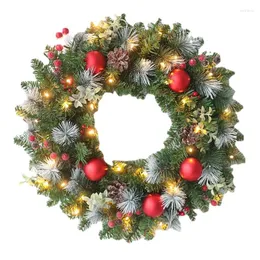 장식용 꽃 20-50cm LED 크리스마스 화환 인공 피네콘 레드 베리 화환 매달려있는 장신구 정문 벽 장식 크리스마스 트리