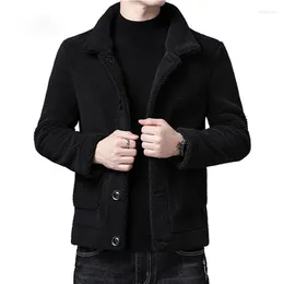 Men's Jackets 2022 Winter Faux Fur Woolen Coat Men Turn Down Collar Button Black Brown Casual Jacket Outwear Thickening Plus Size Overcoat