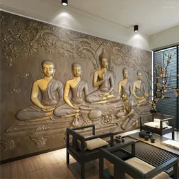 Sfondi Wellyu 3D In Rilievo Dorato Statua di Buddha Sfondo Pittura Murale Papier Peint Papers Home Decor Papel Parede Tapety