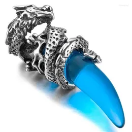 Pendant Necklaces Stainless Steel Necklace Crystal Silver Blue Dragon Wolf Tooth Man Chain 58Cm