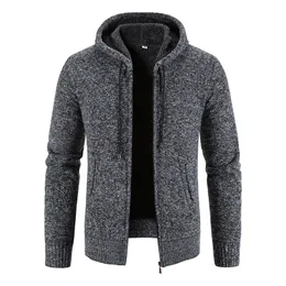 Winter Warm Mens Cardigan New Hooded Zipper Sweaters Men Fleece Slim Fit Solid Knitted Sweater Male Thicken Outwear Coat Clothes