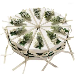 Enrolamento de presentes 30 PCs Candy Boxes Bolo Shape Green Forest Style Box com branco e fitas para chuveiro