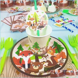 Decoração de festas Woodland Animals Jungle Safari Birthday Decor Creaturas Supplies Florestas de Animal Drop Delivery 2021 Home Garden Festiv Dhsmd