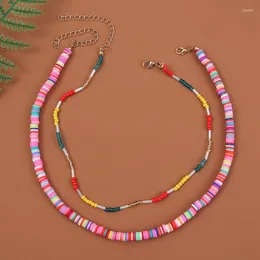 Choker 2 datorer/set trendig handgjorda pärlor med pärlor med pärlor separata för kvinnor multicolor polymer lera halsbandsmycken