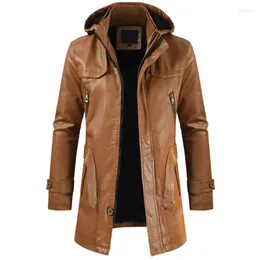 Men's Jackets Fall/winter 2022 Mid To Long Hood Man Motorcycle Rider Leather Coat Wide Comfortable Large Size Trench