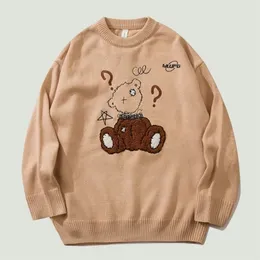 Herrtröjor hiphop söt trasig björn stickning tröja herrar streetwear harajuku överdimensionerade casual pullover par mode vinterkläder 220930