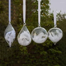 Party Decoration 8pcs/pack Different Shape Inner Feather Clear Glass Pendant Christmas Day Hanging Ornament Globe Onion Cone Drop