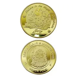 Regalo di Babbo Natale Moneta da collezione Metallo placcato oro Souvenir Wishing Coin North Pole FY3608 0811