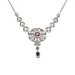 Necklace 925 Sterling Silver Palace Gorgeous Style Red Zircon Stone Necklaces for Women Marcasite Jewelry Accessories