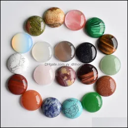 Sten lösa pärlor smycken naturliga 20 mm runda opal roskvarts tigrar ögon turkos cabochons platt rygg för halsband dhwa2