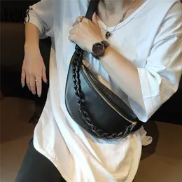 Moda Siyah Akrilik Zincirler Kadın Tasarımcı Orijinal Deri CrossBoday Zip cep cep telefonu telefon Göğüs Paket Kemer Çantası 220810