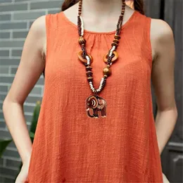 Pendant Necklaces Handmade Boho Y2K Jewelry Sweater Chain Women Ethnic Style Long Bead Wood Elephant Necklace Price Decent Shirt ChainPendan