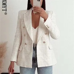 KlkxMYT Traf Kurtka Kurtka wiosenna moda podwójnie piersi Tweed Blazer Coat