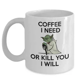 Kawa I Need Or Kill You I Will Coffee Mug Pup Białe ceramiczne kubki Zabawne podróż Taza 11 uncji Nowatorskie prezenty T220810